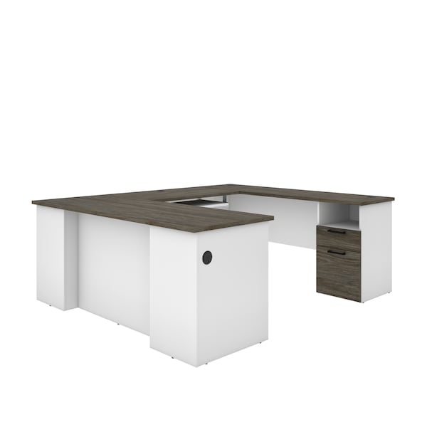 Norma U-Shaped Desk, Walnut Grey & White
